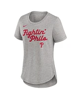Nike Women's Heather Gray Philadelphia Phillies Script Tri-Blend T-Shirt