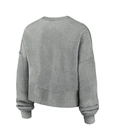 Nike Women's Heather Gray New York Yankees Oversized Long Sleeve Cropped Pullover Sweatshirt