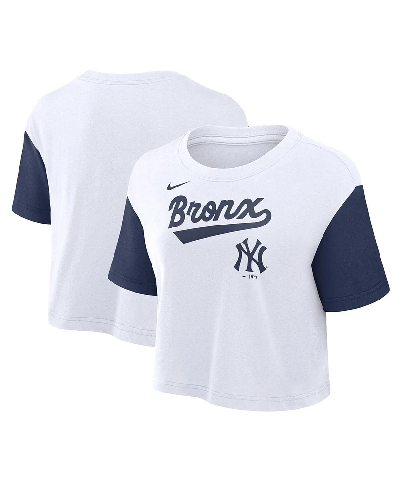 Nike Women's White/Navy New York Yankees Script Cropped Performance T-Shirt