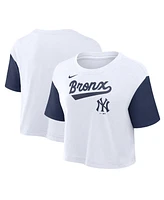 Nike Women's White/Navy New York Yankees Script Cropped Performance T-Shirt