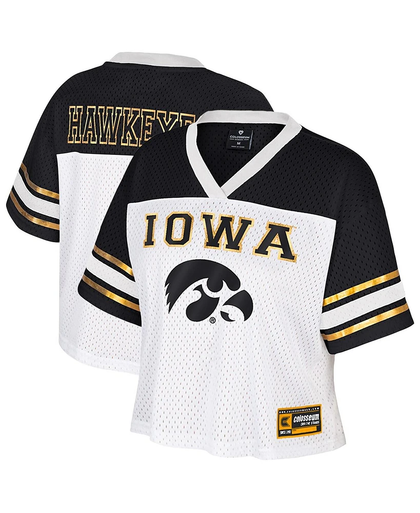 Colosseum Women's White Iowa Hawkeyes Treasure Cropped Football Jersey