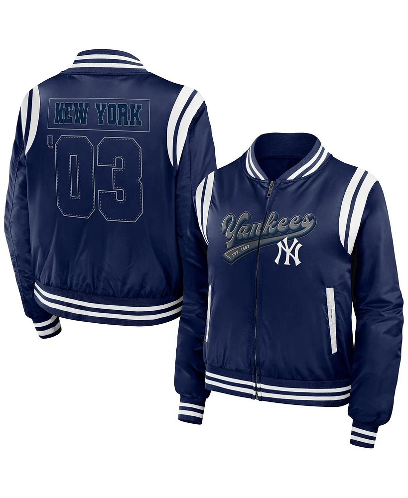 Wear by Erin Andrews Women's Navy New York Yankees Football Bomber Jacket