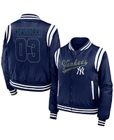 Wear by Erin Andrews Women's Navy New York Yankees Football Bomber Jacket