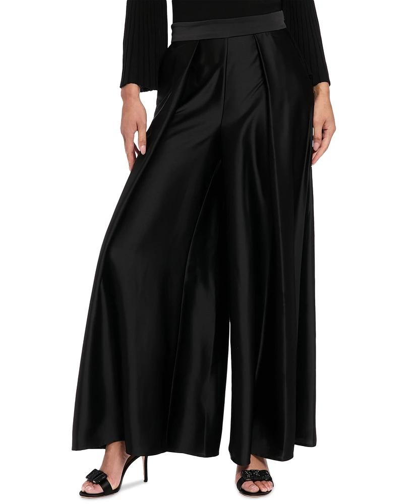 Muse Women's Satin High Rise Pleated Wide-Leg Pants
