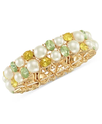 Charter Club Gold-Tone Crystal & Imitation Pearl Stretch Bracelet, Exclusively at Macy's