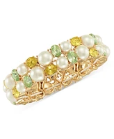 Charter Club Gold-Tone Crystal & Imitation Pearl Stretch Bracelet, Exclusively at Macy's