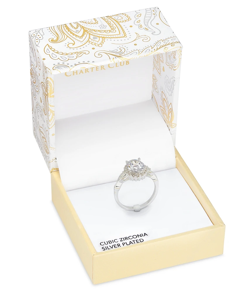 Charter Club Silver-Tone Cubic Zirconia Oval Halo Twist Band Ring, Exclusively at Macy's