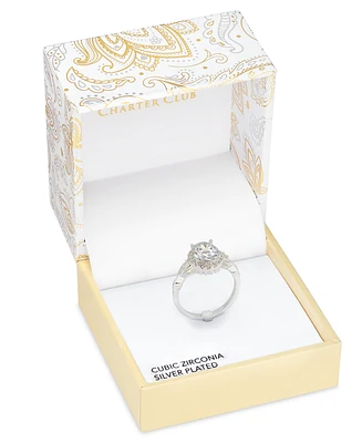Charter Club Silver-Tone Cubic Zirconia Oval Halo Twist Band Ring, Exclusively at Macy's