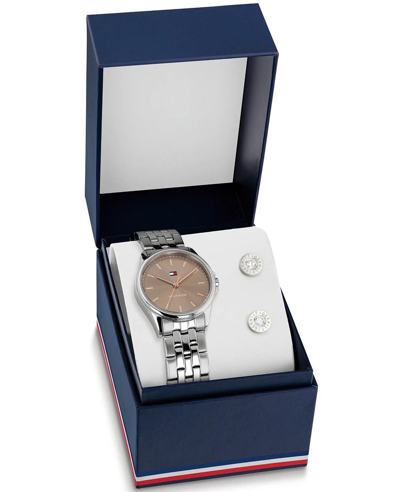 Tommy Hilfiger Women's Quartz Silver-Tone Stainless Steel Bracelet Watch Set, 30mm