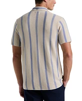 Perry Ellis Men's Short Sleeve Button-Front Cotton Open Stitch Striped Sweater