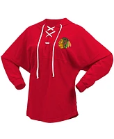 Fanatics Women's Red Chicago Blackhawks Jersey Lace-Up V-Neck Long Sleeve Hoodie T-Shirt
