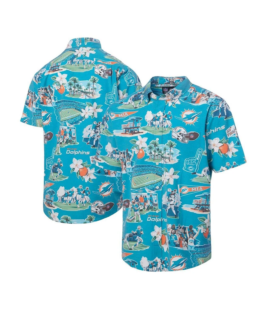 Reyn Spooner Men's Aqua Miami Dolphins Scenic Button-Down Shirt