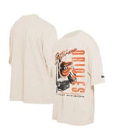 New Era Men's Cream Baltimore Orioles Cooperstown Collection Oversized Throwback Distressed T-Shirt