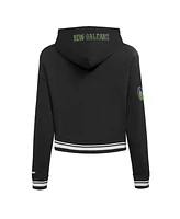 Pro Standard Women's Black New Orleans Pelicans 2024/25 City Edition Chenille Applique Cropped Pullover Hoodie