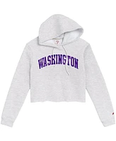 League Collegiate Wear Women's Ash Washington Huskies 2-Hit 1636 Cropped Pullover Hoodie
