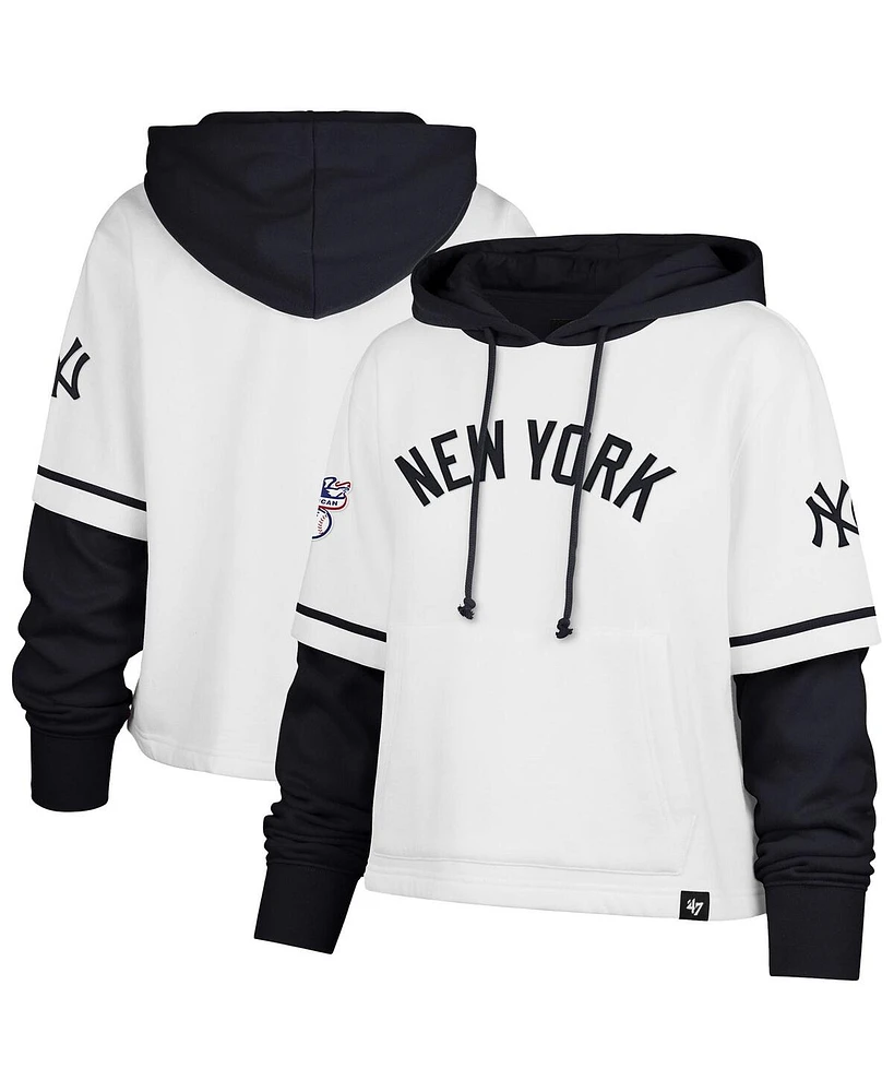 '47 Brand Women's White New York Yankees Trifecta Shortstop Cropped Pullover Hoodie