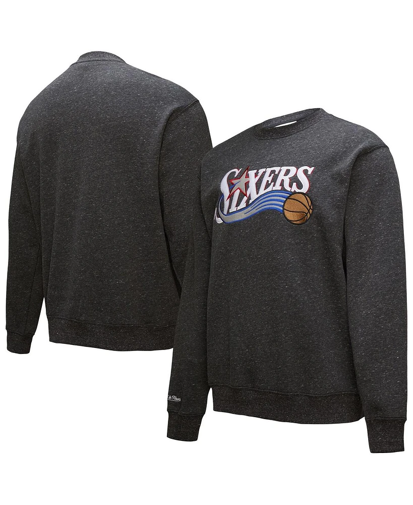 Mitchell & Ness Men's Black Philadelphia 76ers Hardwood Classics Blackout Collection Snow Washed Pullover Sweatshirt