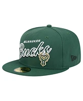 New Era Men's Hunter Green Milwaukee Bucks Sport Night Script Sided 59FIFTY Fitted Hat