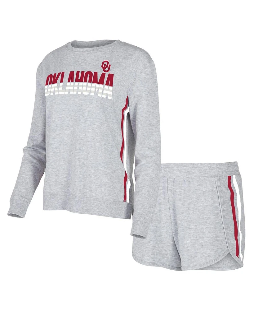 Concepts Sport Women's Gray Oklahoma Sooners Cedar Tri-Blend Long Sleeve T-Shirt and Shorts Sleep Set