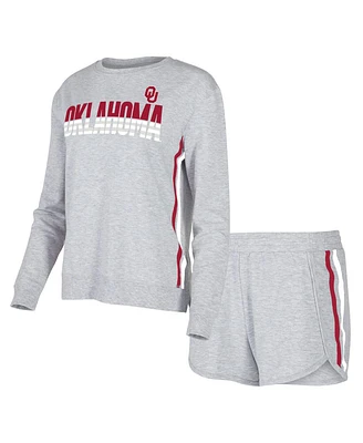 Concepts Sport Women's Gray Oklahoma Sooners Cedar Tri-Blend Long Sleeve T-Shirt and Shorts Sleep Set