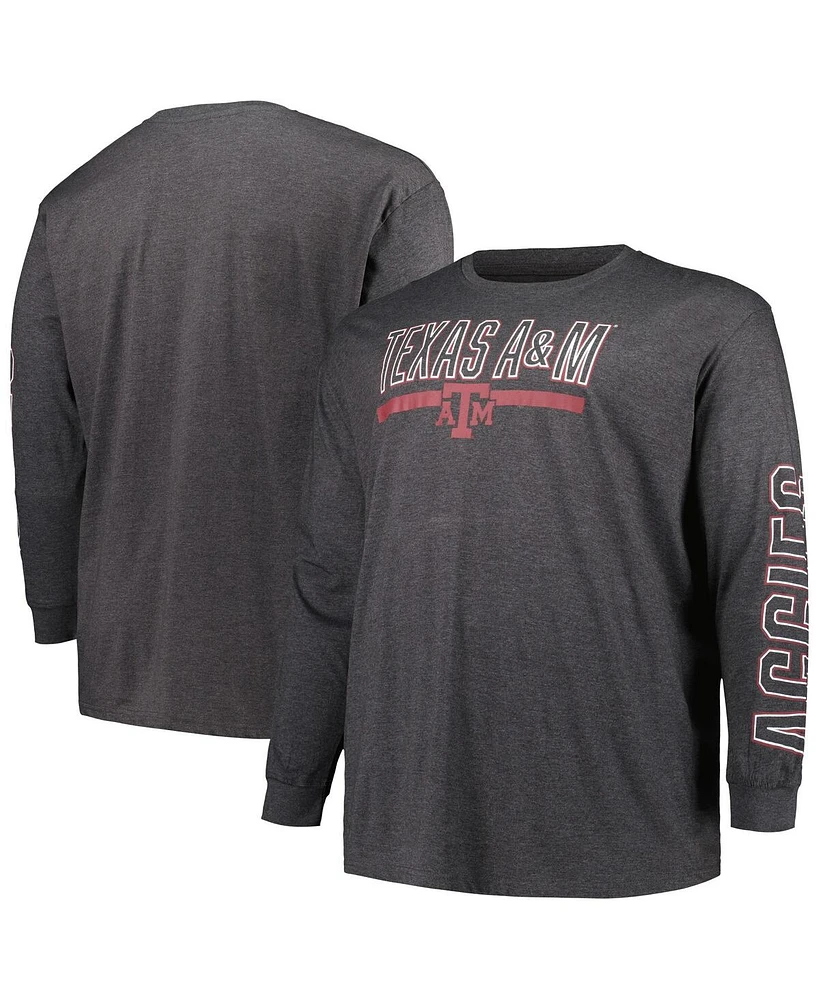 Profile Men's Heather Charcoal Texas A&M Aggies Big Tall Two-Hit Graphic Long Sleeve T-Shirt