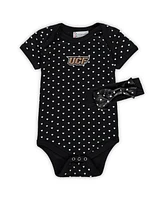 Two Feet Ahead Girls Baby Boys and Black Ucf Knights Hearts Bodysuit Headband