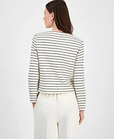 Bar Iii Women's Striped Knit Button-Front Cropped Jacket, Exclusively at Macy's