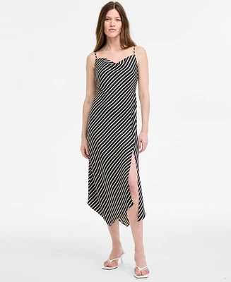 Bar Iii Women's Striped Satin Cowlneck Dress, Exclusively at Macy's