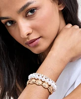 I.n.c. International Concepts Gold-Tone 3-Pc. Set Shell, Imitation Pearl & Crystal Stretch Bracelets, Exclusively at Macy's