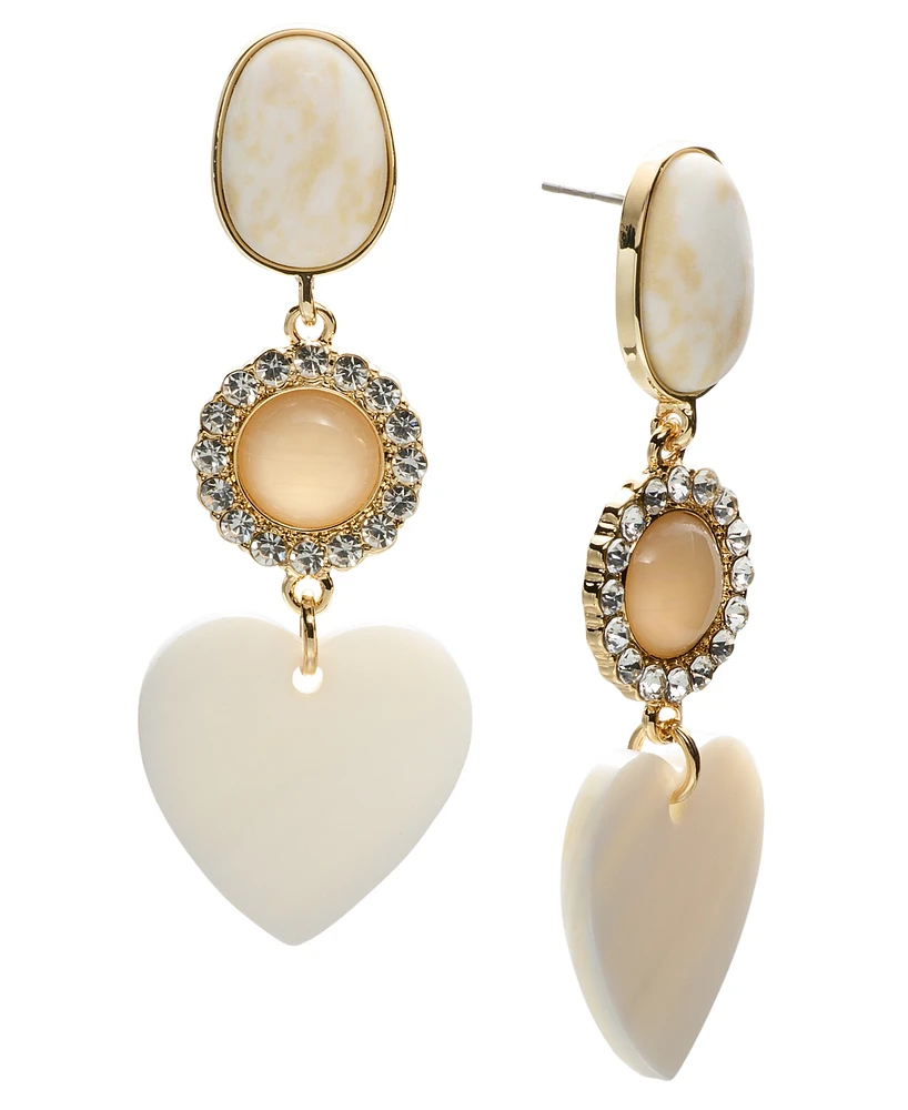 On 34th Gold-Tone Pave & Natural Stone Heart Triple Drop Earrings, Exclusively at Macy's
