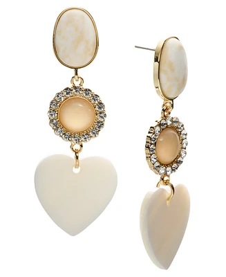 On 34th Gold-Tone Pave & Natural Stone Heart Triple Drop Earrings, Exclusively at Macy's