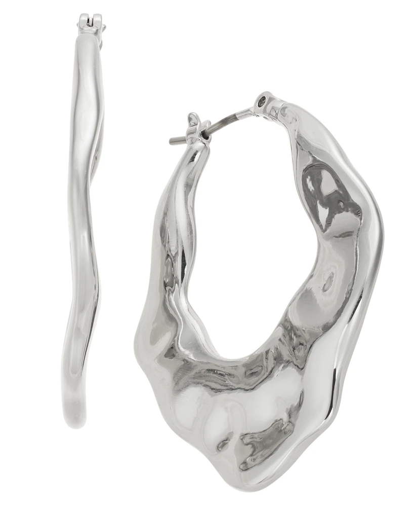 On 34th Hammered Elongated Silver-Tone Hoop Earrings, Exclusively at Macy's