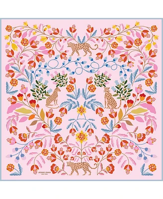 Jessie Zhao New York Double Sided Wool Silk Scarf Of Pink Blossom Jungle