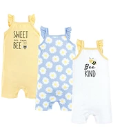 Hudson Baby Girls Cotton Rompers, Bee Kind, 0-3 Months