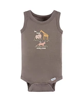 Gerber Baby Neutral Ivory Safari Sleeveless 4-Pack Onesies Bodysuits
