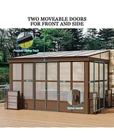 Mondawe 10x12FT Wall Mounted Solarium with Sloping Polycarbonate Roof