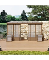 Mondawe 10x14FT Wall Mounted Solarium with Sloping Polycarbonate Roof