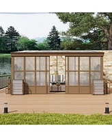 Mondawe 12x16FT Lean-to Sunroom,Wall Mounted Solarium with Sloping Polycarbonate Roof