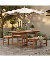 LuxenHome Natural Solid Wood 60"-78" Extending Rounded Rectangle Outdoor Dining Table