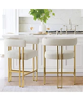 Set of 2 Counter Height Bar Stools, 25" Upholstered Chairs with Gold Metal Legs, Curved Back & Armrests-Maison Boucle
