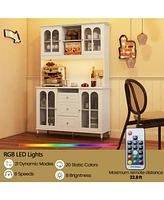 73 Inch Kitchen Pantry Storage Cabinet Freestanding Buffet Cabinet with Led Lights