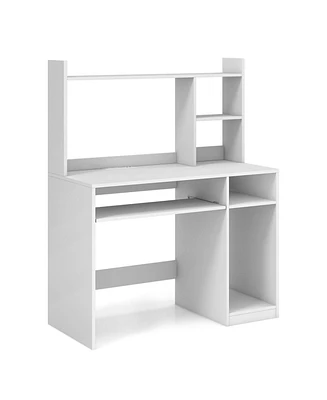 Home Office Computer Desk with Bookcase Keyboard Tray and Cpu Stand