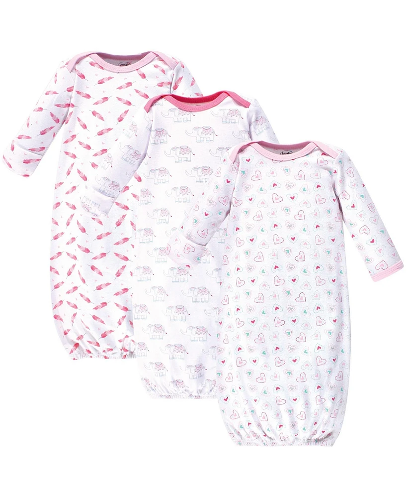 Luvable Friends Baby Girls Cotton Gowns Elephant Hearts, Preemie/Newborn