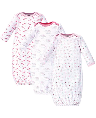 Luvable Friends Baby Girls Cotton Gowns Elephant Hearts, Preemie/Newborn