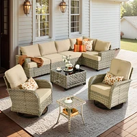 Xizzi 9 Pieces Outdoor Patio Furniture Set,Rattan Sectional Sofa Couch,Outside Coversation Set with Extra Deep Swivel Chairs and Solar Coffee Table fo