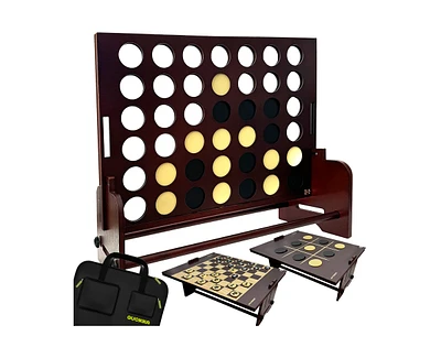 Quokka Giant Connect Game 4-in-1 Superset - Brown Four in a Row - Wooden Jumbo for Adults