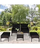 Gymax 5PCS Patio Set Sectional Rattan Wicker Furniture Set w/ Cushion