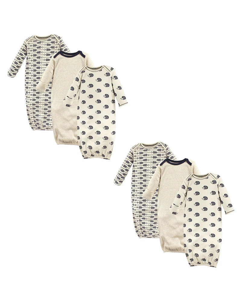 Touched by Nature Baby Boys Unisex Organic Cotton Gowns, Hedgehog 6-Piece, 0-6 Months