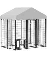 PawHut 5.9' x 4' x 6' Outdoor Dog Kennel with Rotating & Adjustable Bowls