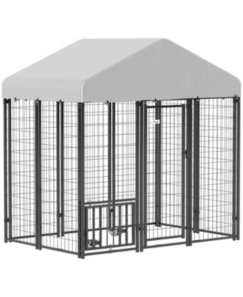 Pawhut 5.9 X 4 X 6 Outdoor Dog Kennel With Rotating Adjustable Bowls
